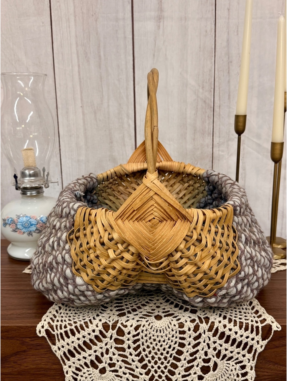 Large Buttocks Basket with Woven Fabric and Arched Handle